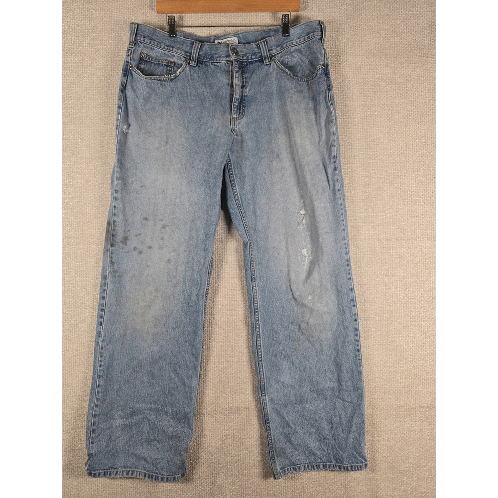 Columbia Sportswear Mens‎ Light Wash Denim Jeans 38x32 Distressed Workwear 3438